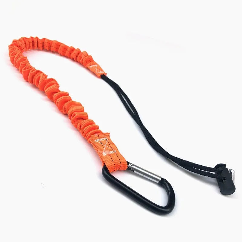 Orange fishing rod safety rope showing 90cm length and connection fittings
