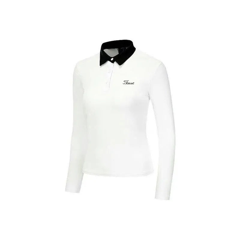 Women's slim fit long sleeve polyester golf top in white or black colour