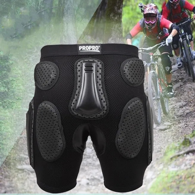 Black cycling hip protection pants for mountain biking and road cycling safety