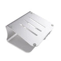 Aluminium alloy rotary laptop cooling stand with strip heat dissipation fins in grey or silver.