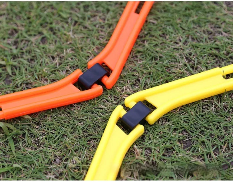 Six foldable hexagon football agility training rings in yellow, green and orange colours