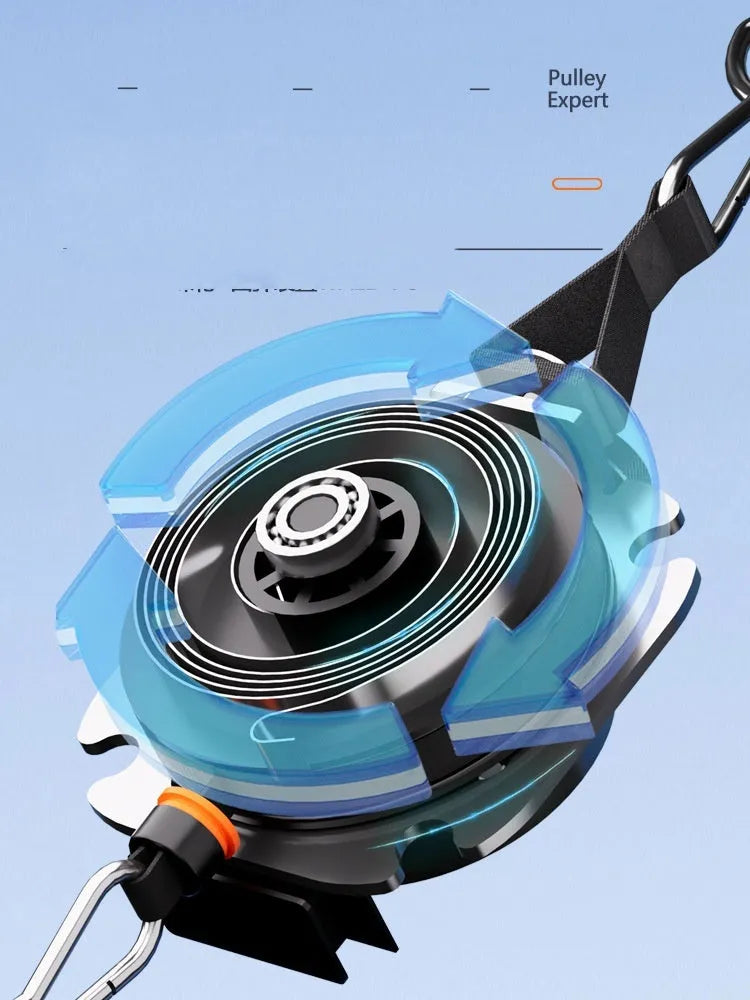 Blue and grey adjustable resistance chest expander and rowing machine fitness equipment