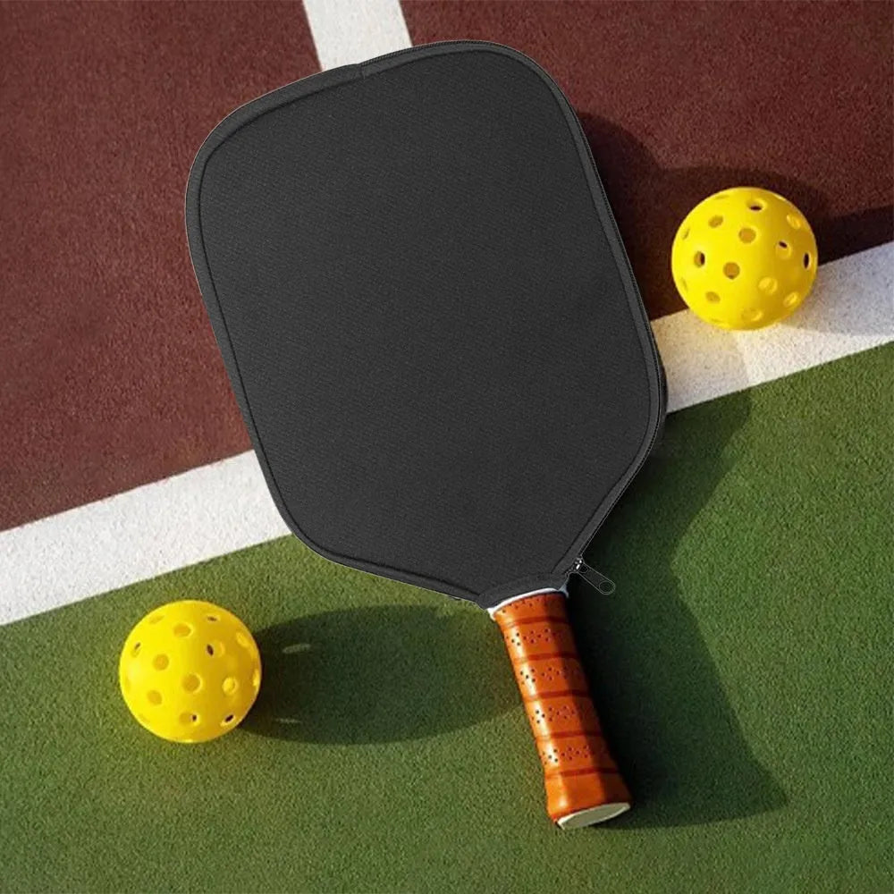 Black neoprene protective sleeve for table tennis racket on solid background