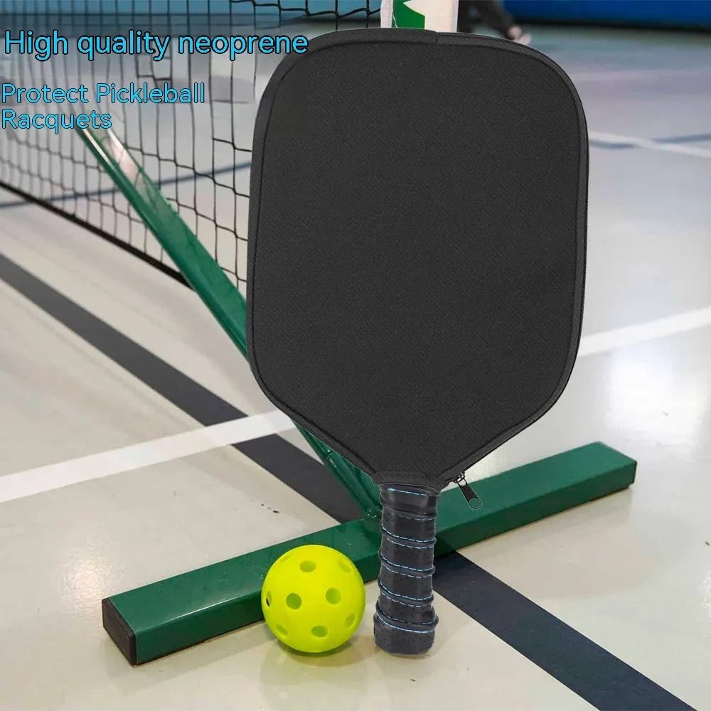 Black neoprene protective sleeve for table tennis racket on solid background