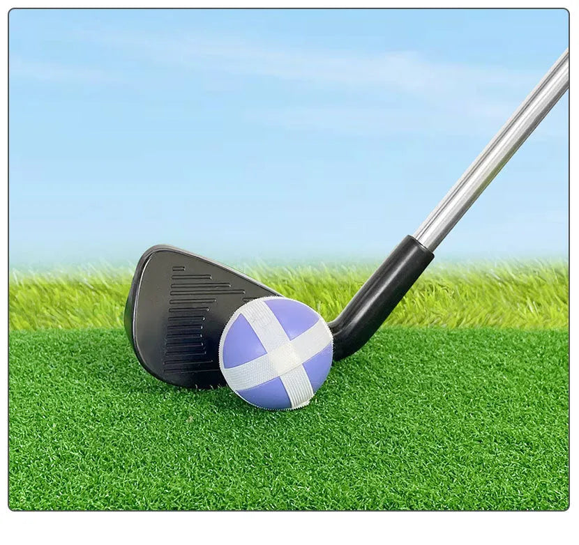 Metal golf training club set showing adult and children's versions for outdoor practice