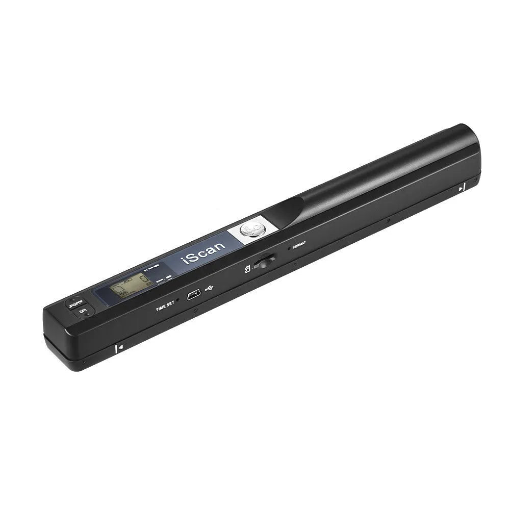 Handheld USB barcode scanner with plastic housing in five colour options on a desk