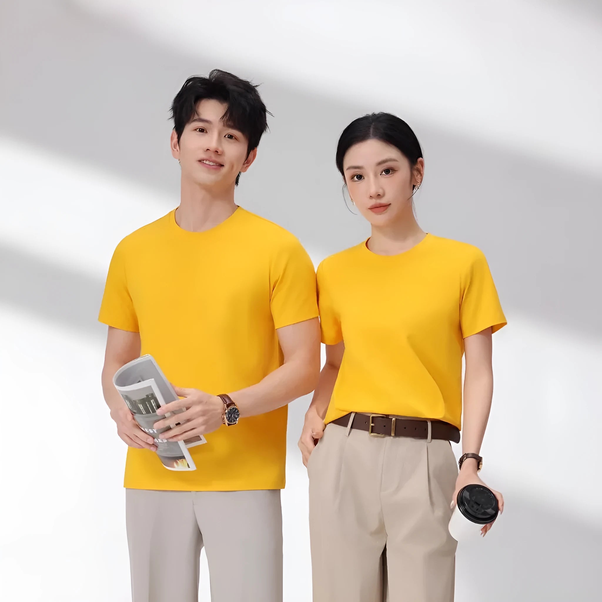 5At antibacterial cool short sleeve cotton T-shirt in solid colour with regular fit for men and women