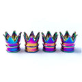 Creative Crown aluminium alloy dustproof valve cap set of four in assorted colours on a tyre valve