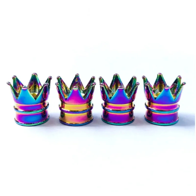 Creative Crown aluminium alloy dustproof valve cap set of four in assorted colours on a tyre valve