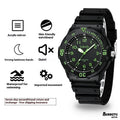 Men's sports luminous pointer quartz watch with black dial and sports bracelet