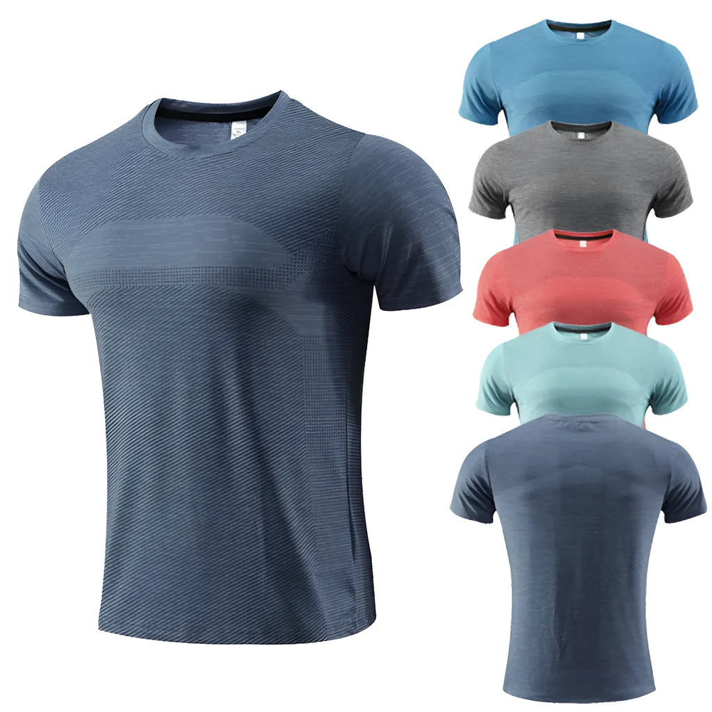 Man's short-sleeved sports t-shirt in polyester spandex fabric for running and basketball