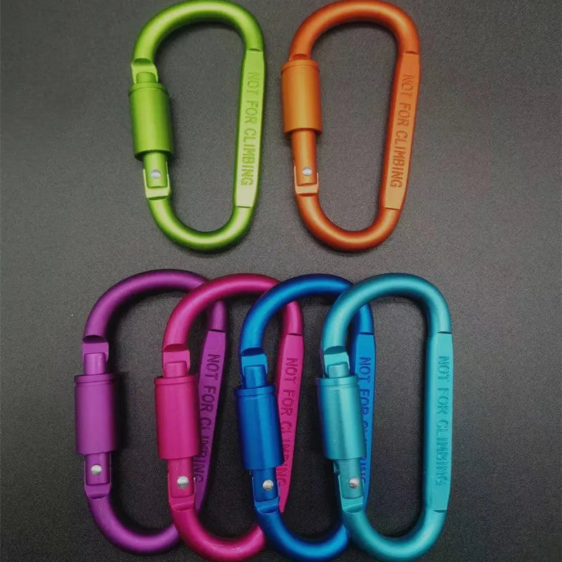 Aluminium D-type locking carabiner with 8cm flat profile in bright colour options