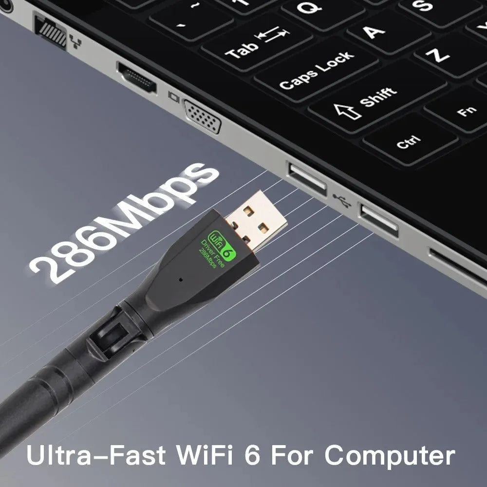 Black USB wireless network card with WiFi6 support for desktop and laptop computers