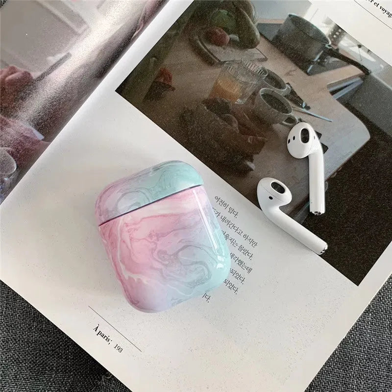 White marble pattern hard PC protective cover for Apple AirPods charging case