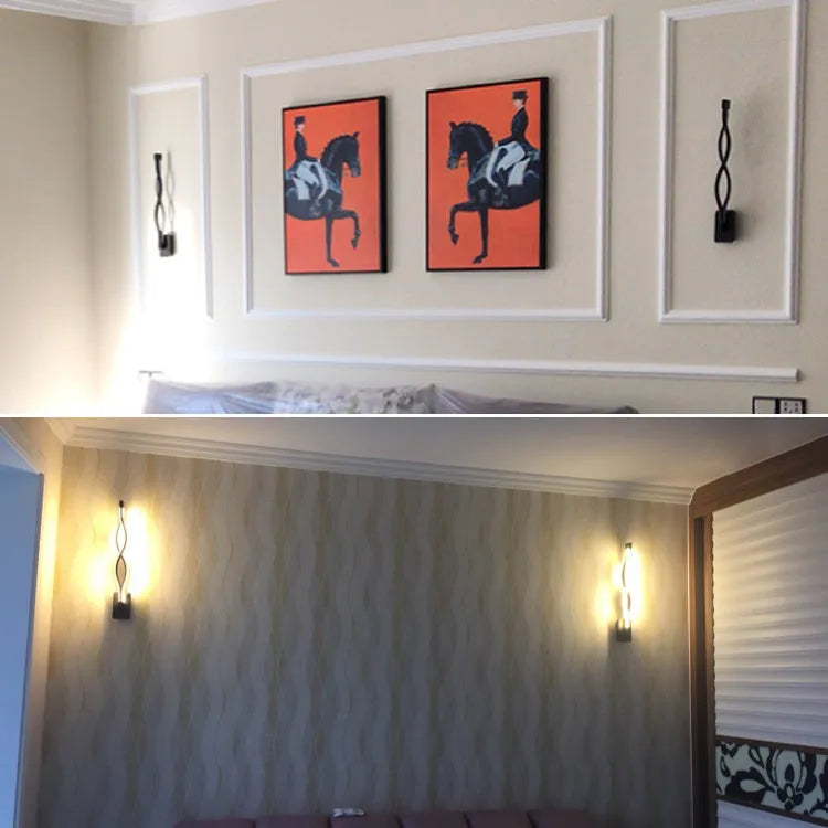 LED aluminum wave wall light 16W with black finish and warm light effect