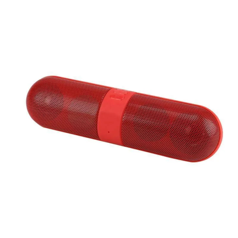 Blue plastic pill Bluetooth speaker with button controls and dustproof casing