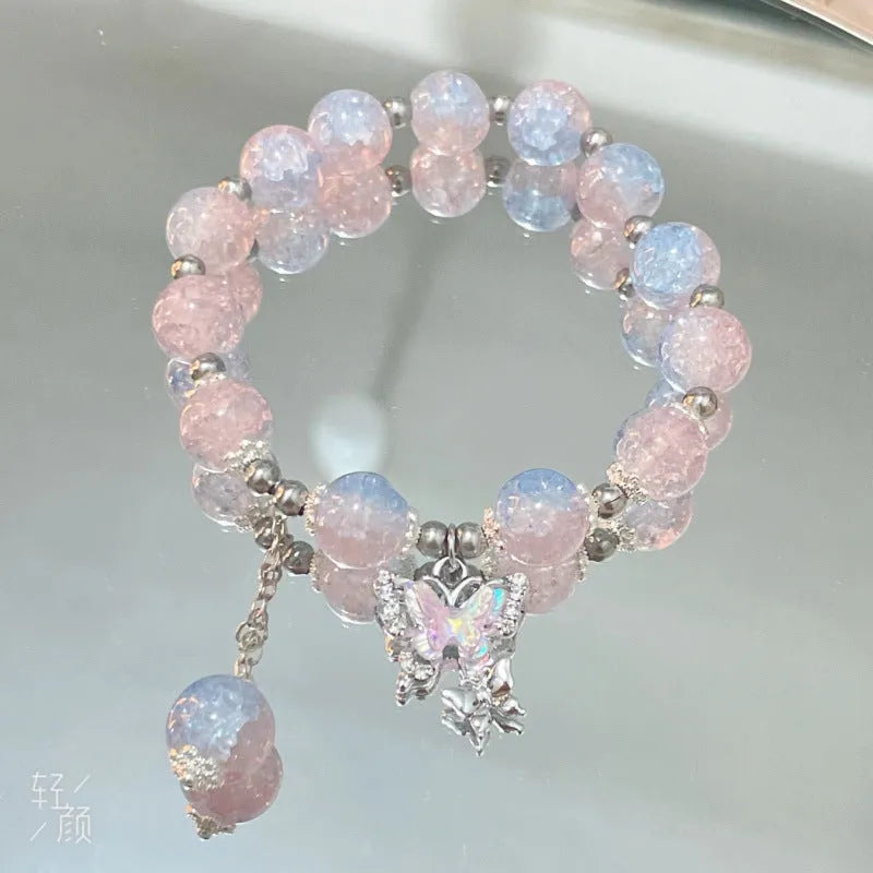Handmade Chinese style glass bracelet with bamboo joint beads in a red Lvzhu Duobao design.