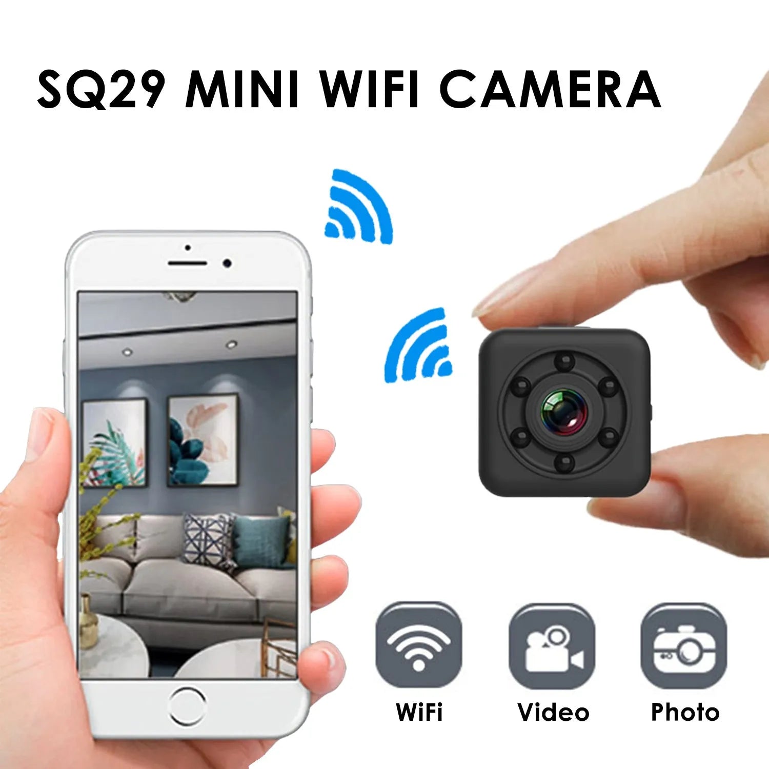 Black waterproof sports camera with microUSB port for 1080p HD video recording