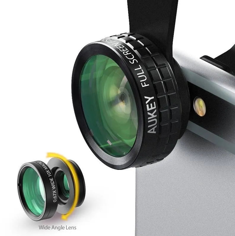 Aukey PL-A1 three-in-one fisheye wide angle macro lens kit for smartphones with clip