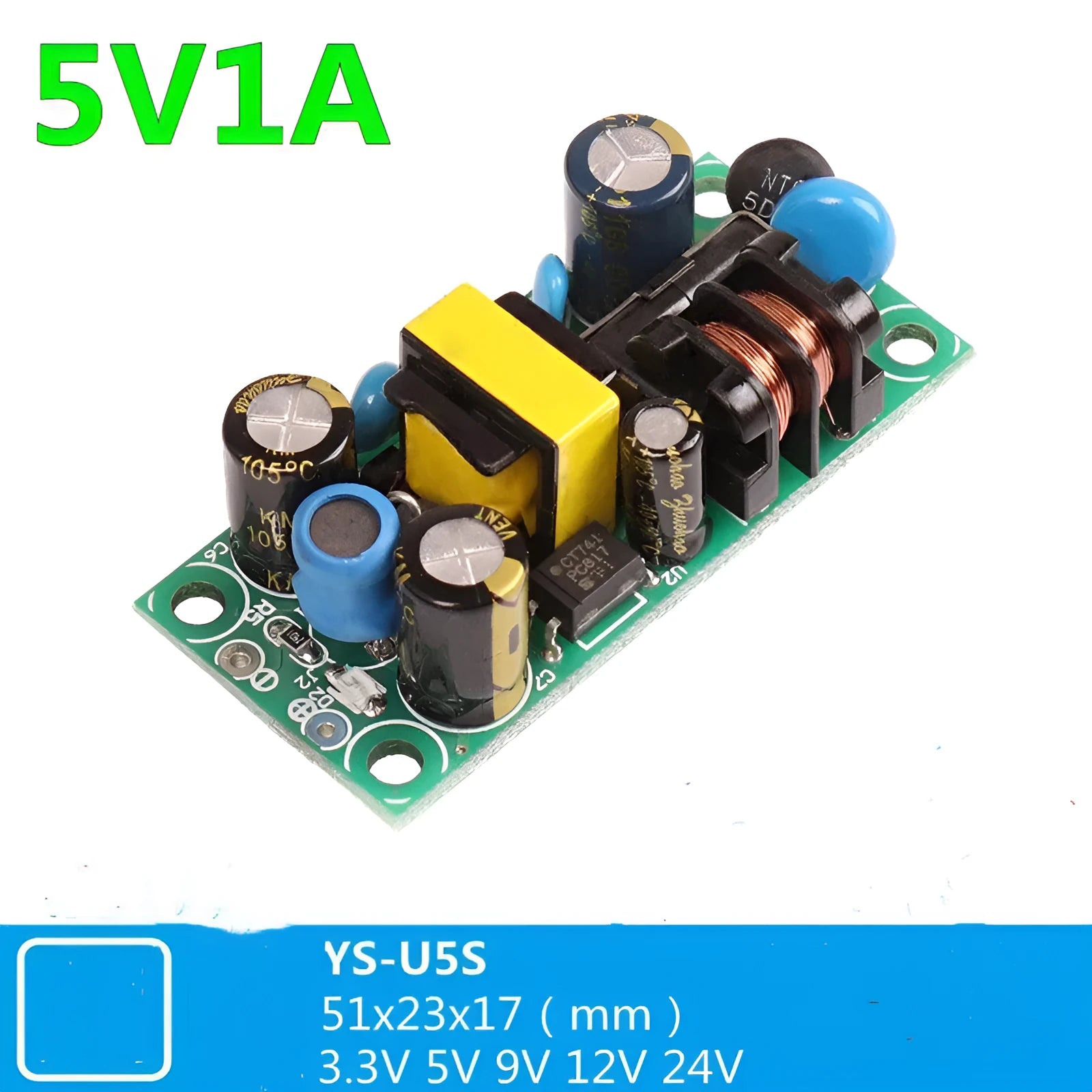 YS-U5S switching power supply board module with metal construction and electronic components