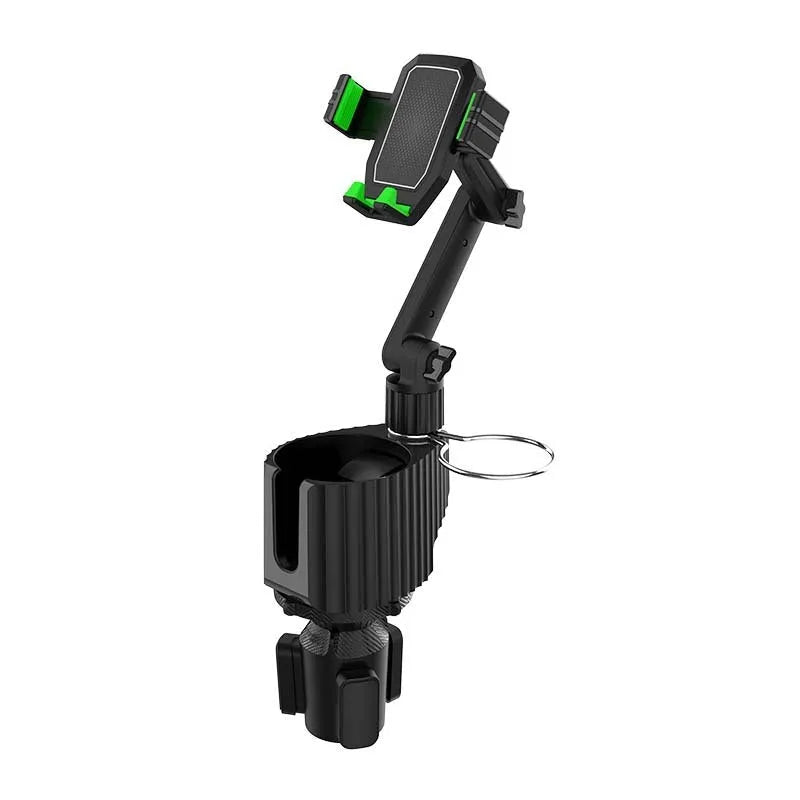 Green car drink rack with kettle holder and mobile phone slot showing 3kg capacity