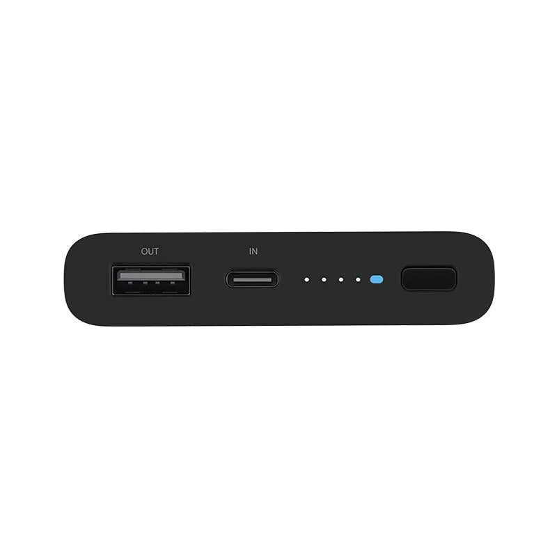 Black and white 10000mAh power bank with wireless charging and USB Type-C port