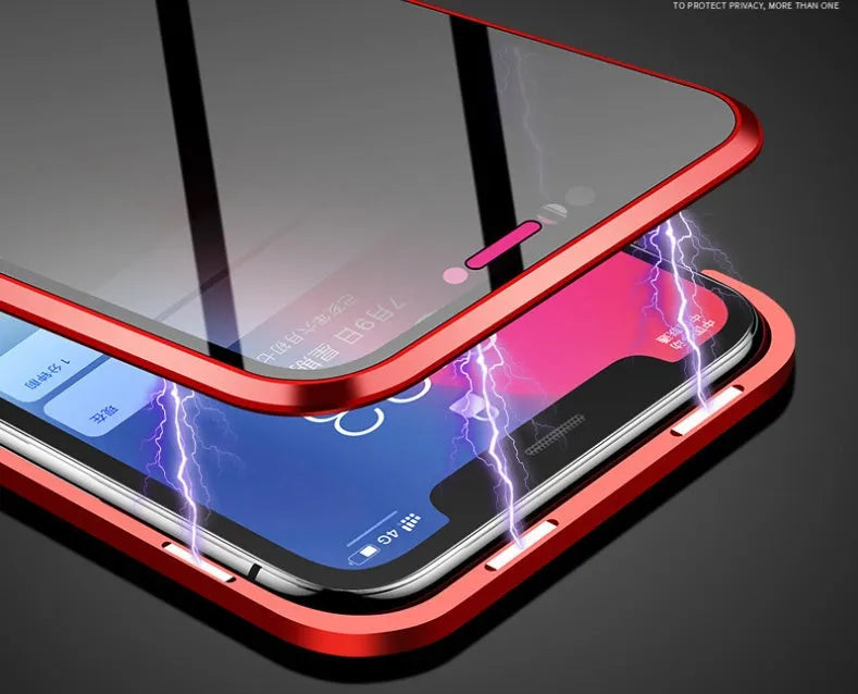 Black anti-peeping magnetic clamshell phone case for Samsung Galaxy phone, showing closed design.