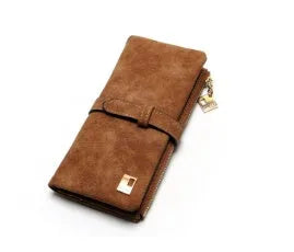 Korean retro matte leather women's long wallet open to show internal organisation compartments