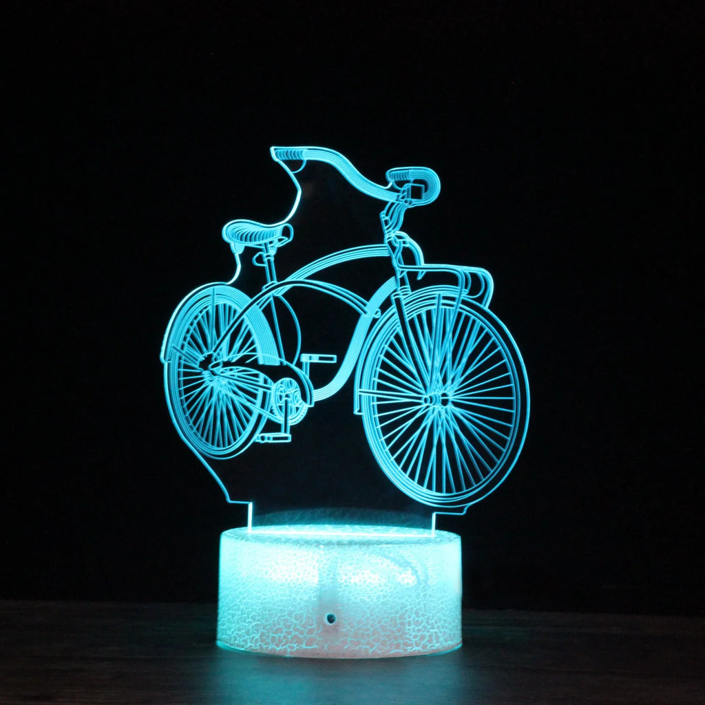 3D night light bicycle series with acrylic shade, black base, USB powered