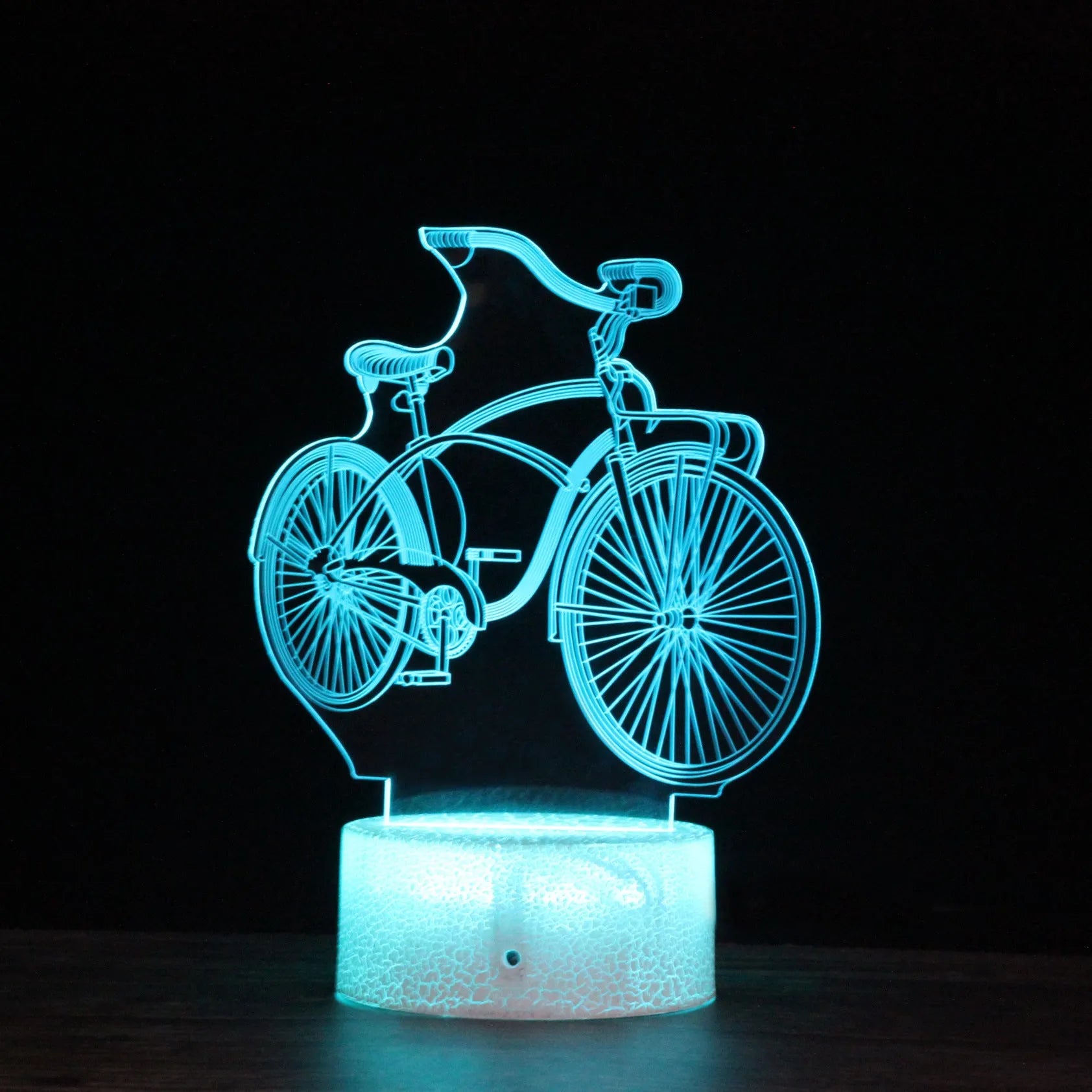 3D night light bicycle series with acrylic shade, black base, USB powered