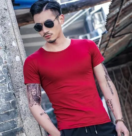 Men's lightweight bamboo fibre summer t-shirt available in multiple colours including black, blue, grey, green, red, and white.