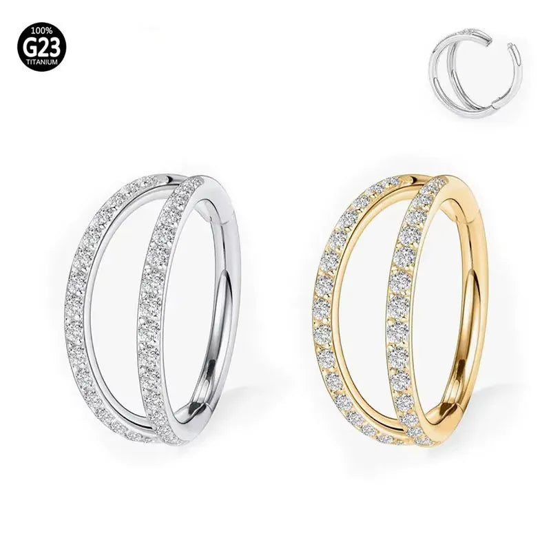 G23 titanium alloy lip and nose ring body jewellery in gold or steel colour finishes
