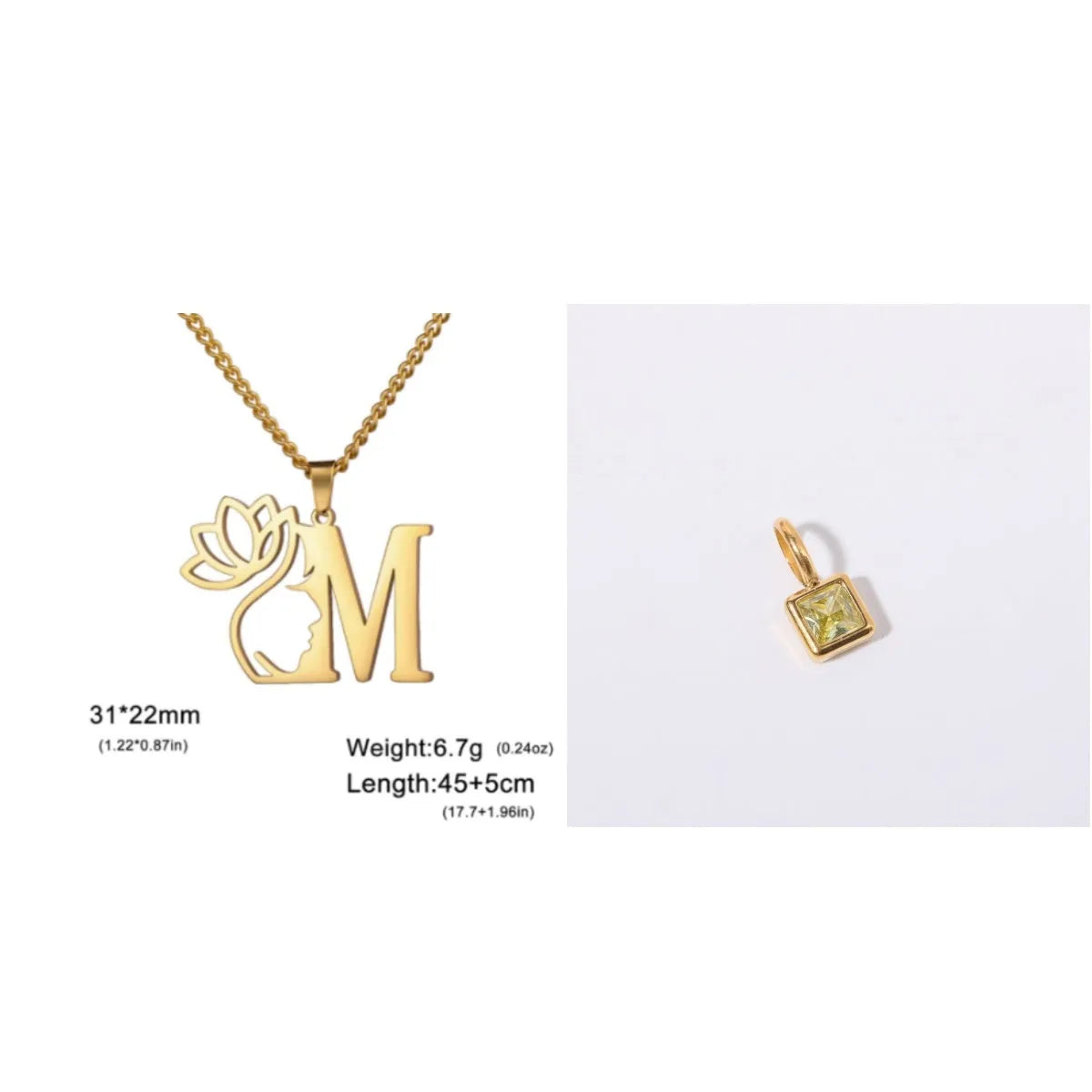 Stainless steel necklace with cross chain design and initial pendant in gold or silver finish