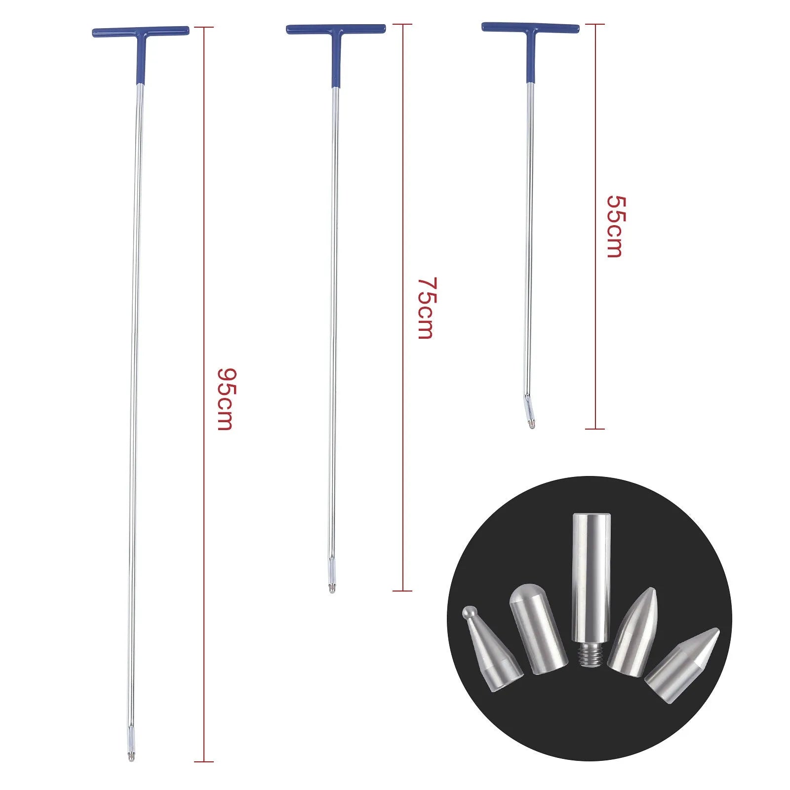 Three-piece automotive dent repair crowbar tool set in alloy steel for bodywork maintenance
