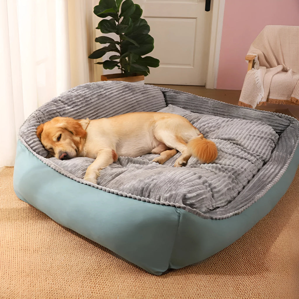 Winter warm removable washable dog kennel bed in Light Green with velvet and imitation leather construction