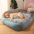 Winter warm removable washable dog kennel bed in Light Green with velvet and imitation leather construction