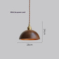 Black walnut wood and copper single-head droplight ceiling chandelier with a fabric cord.