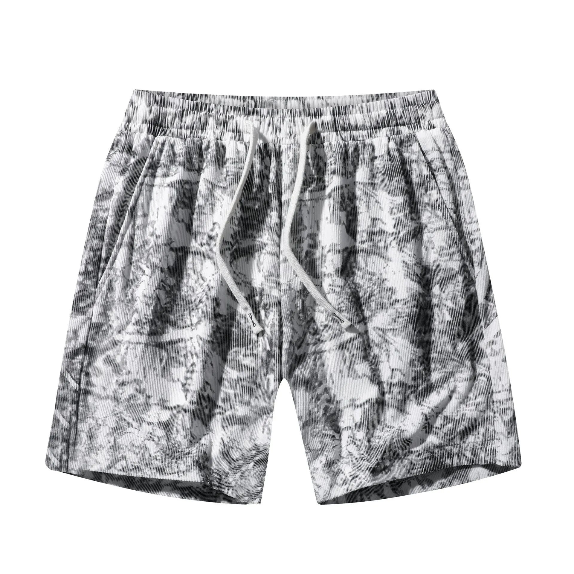 Men's camouflage corduroy athletic shorts with straight leg design and high waist