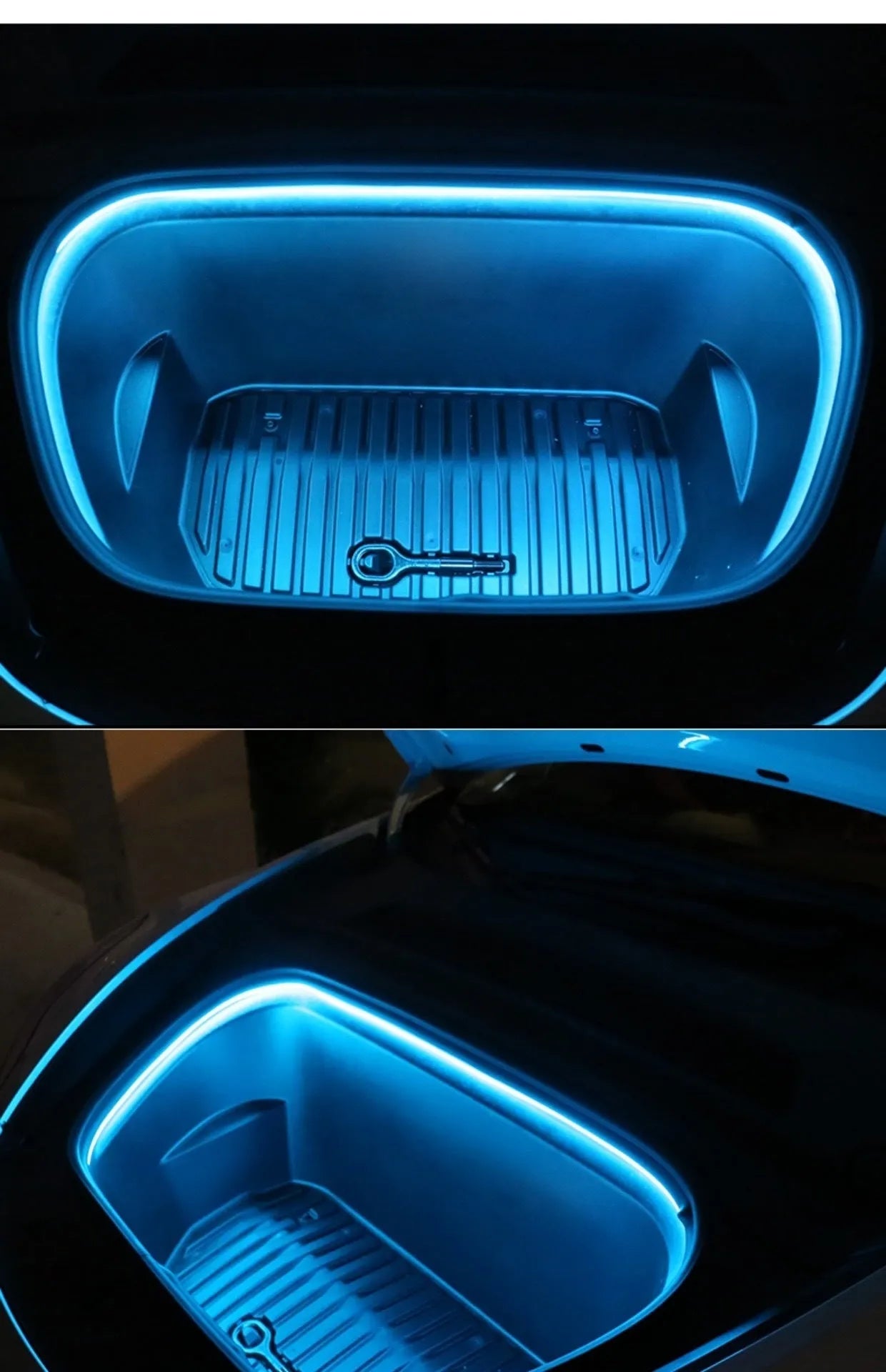 Tesla Model 3 and Model Y front backup box ambient lighting modification kit with soft silicone light bar