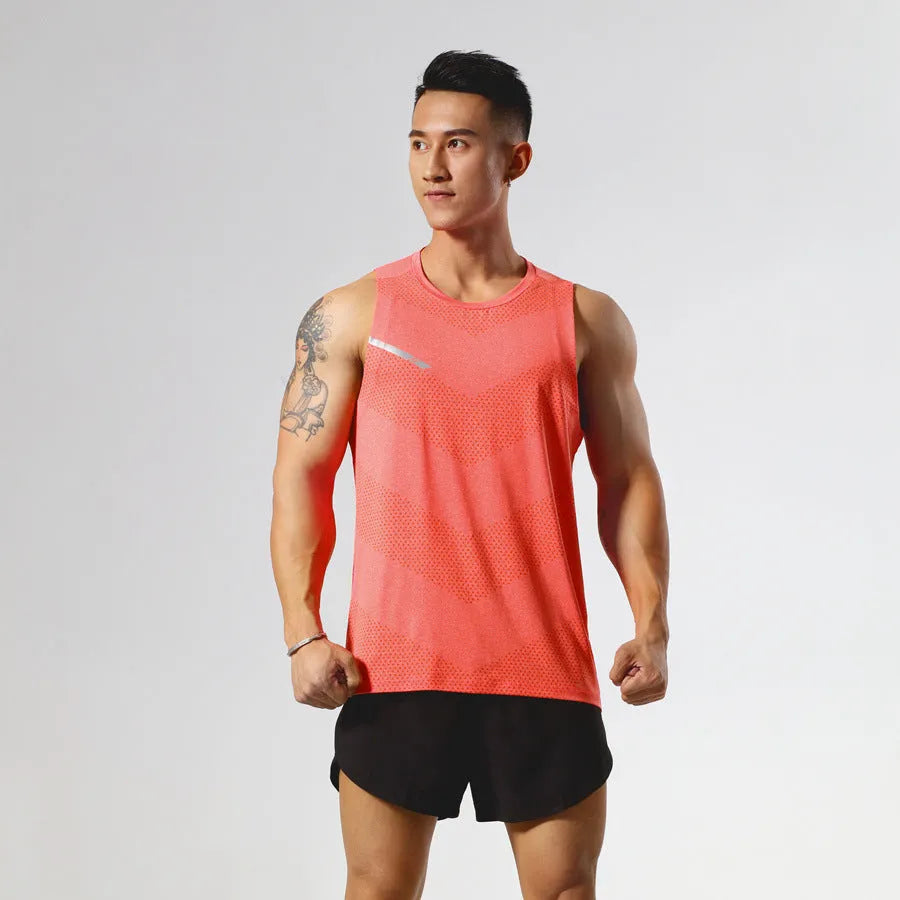 Men's solid colour quick-drying polyester sports tank top for summer outdoor activities.