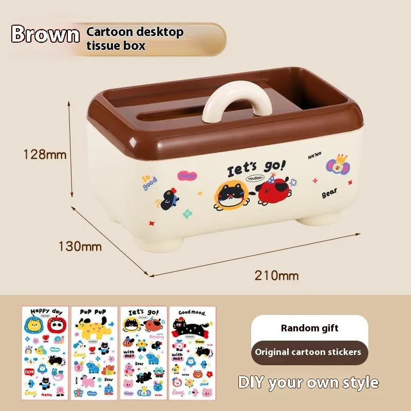 Red and brown cartoon-style plastic desktop storage organiser with grid pattern for stationery and sundries.