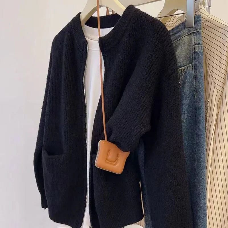 Soft Wind women's viscose sweater coat in beige, grey, black, or khaki colour.