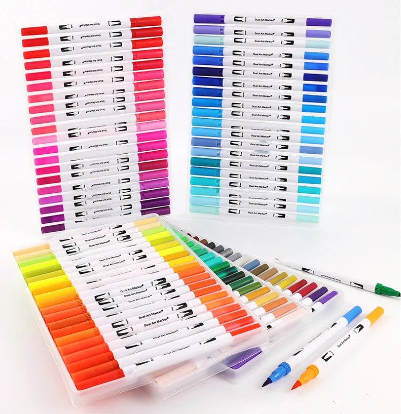 Set of watercolour brush pens with plastic barrels in a case, showing multiple colour options for art and promotion.