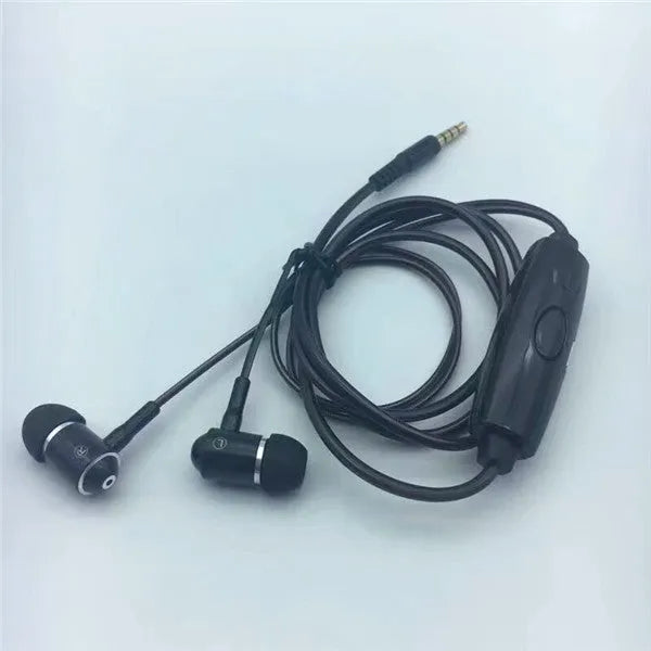 Blue light-up LED earphones with aluminium shells, remote control, and 3.5mm plug on a white background.