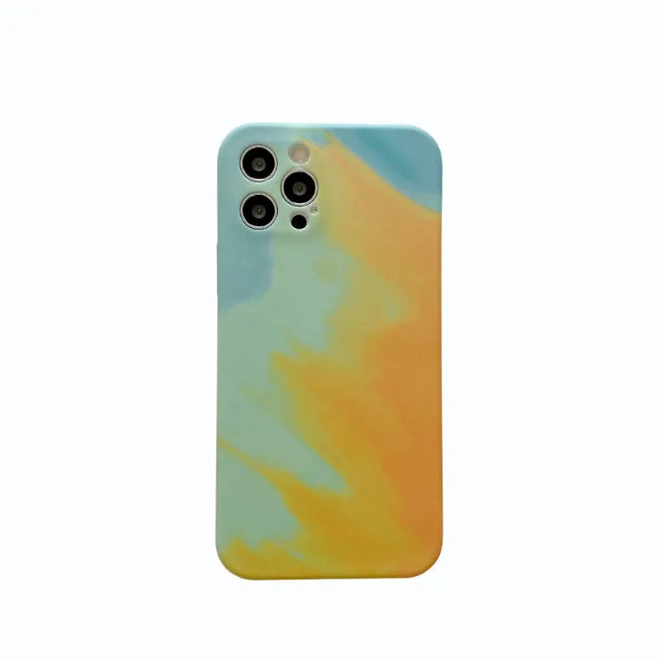 Soft silicone iPhone case with blue and purple geometric gradient abstract pattern.