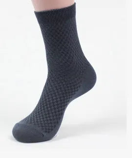 Men's bamboo fibre socks showing small square pattern in one of five available colours.