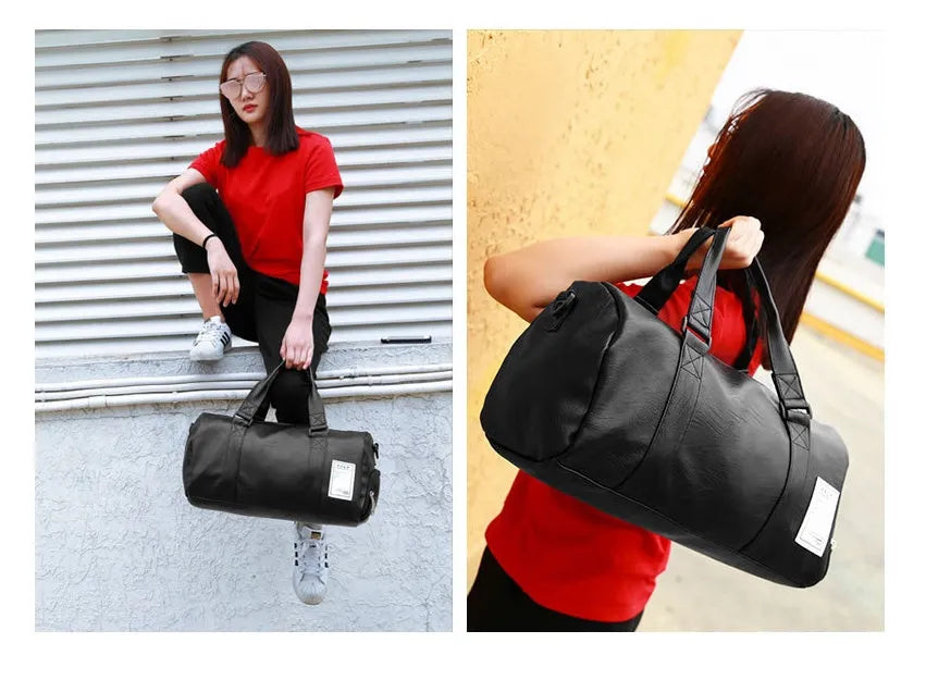 Black waterproof sports bag with diagonal straps and separate side shoe compartments.