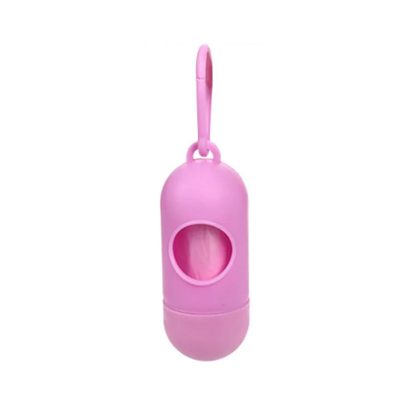 Roll of handled dog poop bags in assorted colours showing dimensions of 22.5 by 30 centimetres