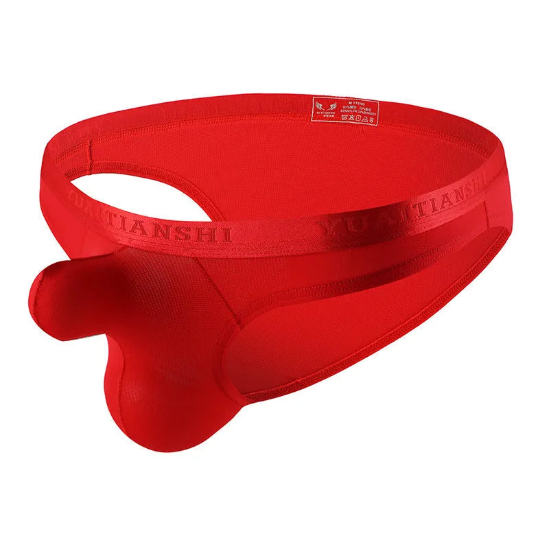 Men's thin solid colour nylon underwear in low waist design showing breathable fabric construction