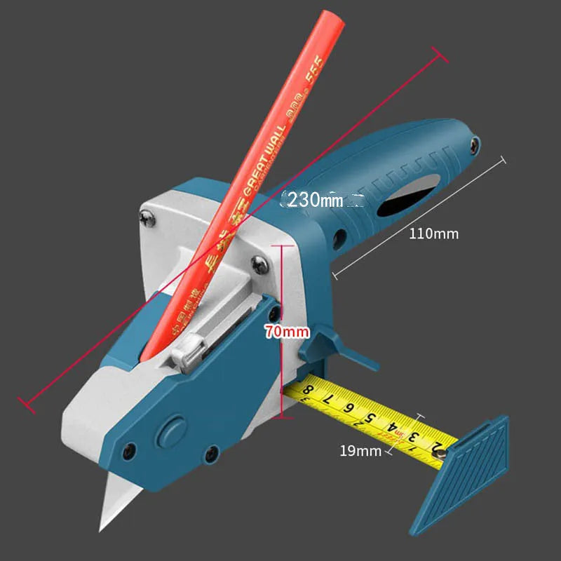 Blue aluminium alloy cutting tool with TPR handle and measuring scale for board materials